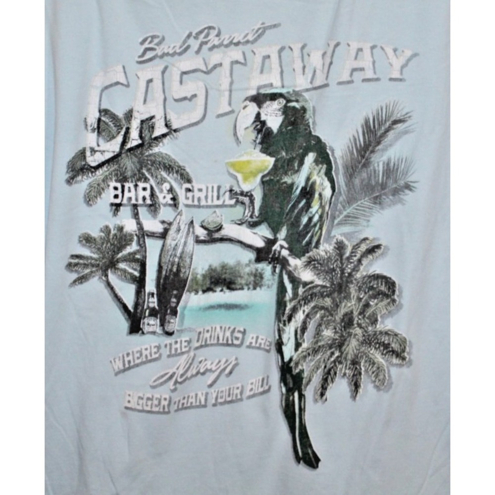 Newport Blue Castaway Bar & Grill T Shirt Mens XL Blue Parrot Beach Tropical